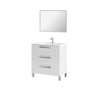 ARKITMOBEL Mueble de Baño Athena con 3 Cajones y Espejo, Módulo de Lavabo con Patas, Color Blanco Brillo, Medidas: 80x86x45 cm (Lavabo No Incluido)