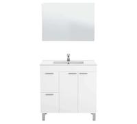 ARKITMOBEL Mueble de Baño con 2 Puertas 2 Cajones y Espejo, Módulo Baño, Color Blanco Brillo, Medidas: 80 x 80 x 45 (Alto x Ancho x Fondo, en centímetros), Modelo Aktiva (Lavabo no Incluido)