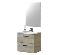 ARKITMOBEL - Mueble de Baño Suspendido 2 Cajones y Espejo, Módulo Lavabo, Color Roble Alaska, 60x57x45 cm - Modelo Aruba. (Lavabo no Incluido)