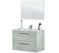 ARKTMOBEL - Mueble de Baño Suspendido Modelo Aruba, Conjunto de Aseo con 2 Cajones y Espejo, 80x57x45 cm, Color Gris Cemento, Estilo Industrial. (Lavabo No Incluido)