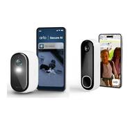 Arlo Essential 2 2K Cámara WiFi Exterior 2K, visión Nocturna en Color, Sirena, Audio bidireccional, Blanca Essential FHD Videoportero, Timbre Casa, Prueba Secure Incluida, 1 Cámara, Blanca