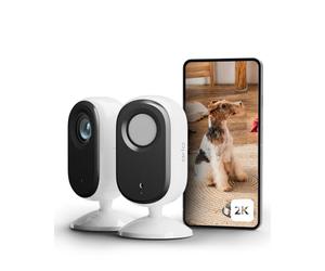 Arlo Essential 2 Indoor Camara Vigilancia Bebe/Mascotas 2K, Sensor de Movimiento, Alarmas Para Casa, Visión Nocturna, Prueba Arlo Secure Incluida, con cubierta de lente automática, 2 Cámaras, Blancas