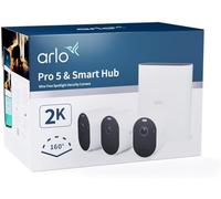 Arlo Pro 5 Camara de Vigilancia WiFi Exterior 2K + Smart Hub, Camara Vigilancia WiFi Interior, Sensor de Movimiento, Alarmas Para Casa, Visión Nocturna, Prueba Arlo Secure Incluida, 3 Cámaras, Blancas