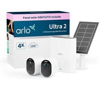 Arlo Ultra 2 Camara de Vigilancia WiFi Exterior 4K + Panel Solar, Camara de Vigilancia WiFi Interior, Sensor de Movimiento, Visión Nocturna Color, Prueba Arlo Secure Incluida, 2 Cámaras, Negras