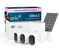 Arlo Ultra 2 Camara de Vigilancia WiFi Exterior 4K + Panel Solar, Camara de Vigilancia WiFi Interior, Sensor de Movimiento, Visión Nocturna Color, Prueba Arlo Secure Incluida, 3 Cámaras, Blancas