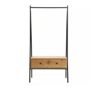 Armario abierto de metal negro con 1 cajón acabado roble 170 cm 39 cm