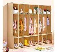 Armario abierto para ropa infantil de VEVOR, fabricado en madera contrachapada, con 16 ganchos y 24 compartimentos (8 grandes + 16 pequeños), estante para abrigos y estante de almacenamiento para habi