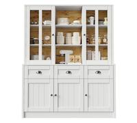 Armario alto 140x38.5x175 cm - vitrina, armario de cocina y comedor con cajones, estilo moderno minimalista - blanco