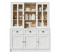 Armario alto 140x38.5x175 cm - vitrina, armario de cocina y comedor con cajones, estilo moderno minimalista - blanco