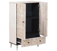 Armario alto con estantería, color blanco, 60 x 33,5 x 100 cm, madera maciza de mango