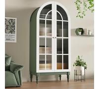 Armario alto con puertas de cristal, ideal para cocina y salón, mueble de cocina con efecto madera, aparador de 76x38.5x165 cm, color verde oscuro
