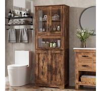 Armario alto con puertas de cristal - Vitrina de madera marrón con cajones y estantes