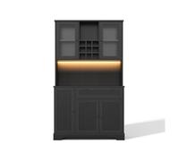 Armario alto de cocina 180x105x40 cm - vitrina con estantes ajustables, led, enchufe - negro