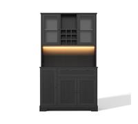 Armario alto de cocina con vitrina, cinco puertas, un cajón, baldas ajustables, 105x40x180 cm, Negro Aosom España