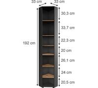 Armario alto esquinero Vicco Irma Antracita/Roble dorado 33 x 192 cm 7 compartimentos, Model 54773