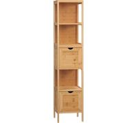 Armario alto para baño de bambú de Kleankin, con 3 estantes y 2 cajones, sistema de seguridad antirrobo, mueble auxiliar multiusos para baño