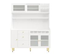 Armario alto salón 145x39x171 cm - estantes ajustables, led, cajón con botellero - blanco