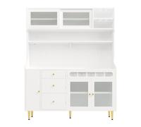 Armario alto salón 145x39x171 cm - estantes ajustables, led, cajón con botellero - blanco