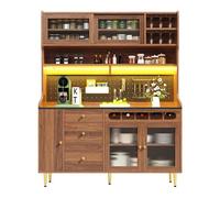 Armario alto salón 145x39x171 cm - estantes ajustables, led, cajón con botellero - nogal