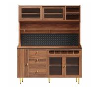 Armario alto salón 145x39x171 cm - estantes ajustables, led, cajón con botellero - nogal