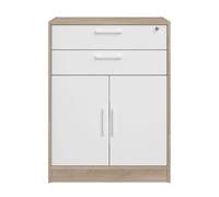 Armario archivador, armario de oficina medio veltis, 2 cajones melamina roble japonés y blanco mate 79x106x40 cm 106 cm