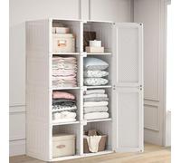 Armario, armario portátil, armario plegable modular con 1 barra para colgar, 136x69x50 cm, armario de plástico pequeño para salón y dormitorio, puerta con imán (blanco)