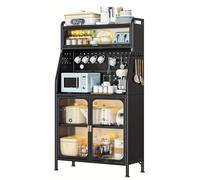 Armario auxiliar de cocina - Armario de cocina - Armario de almacenamiento - Armario para lavadero - Estantería para panadería - 86 cm de alto - Negro