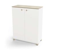 Armario auxiliar pequeño izzy con puertas abatibles en color blanco mate y roble kronoberg 104x80x35 cm