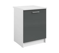 Armario bajo cocina, módulo inferior vetro 1 puerta gris brillante y blanco 60x84x60 cm
