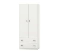 Armario blanco juvenil, infantil, armario individual turín 2 puertas 2 cajones blanco brillo 74x180 cm