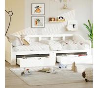 Armario cama 90 x 200 cm, cama infantil, sofá cama extensible, cama individual y doble nido 90/180 x 200 cm, cama funcional con somier y 2 cajones, marco de madera maciza, sin colchón (blanco)