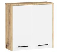 Armario colgante de baño pequeño akord fin roble artisan 60 cm 2 puertas frente en color blanco 2 estantes 60x22,5x60 cm