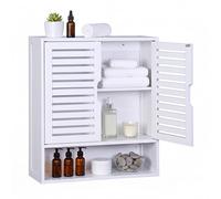 Armario Colgante para baño Relaxdays, 3 Compartimentos, HBT: 66 x 59 x 21 cm, Puertas de Lamas, Cierre magnético, Blanco