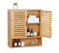 Armario Colgante para baño Relaxdays, 3 estantes, HBT: 66 x 59 x 21 cm, Puertas de Lamas, Cierre magnético, Estrecho.