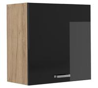 Armario colgante Vicco R-Line Negro brillo intenso/Roble dorado 60 cm con 1 puerta, Model 65814