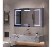 Armario con espejo para baño con iluminación, 100 x 60 x 13,5 cm, armario de baño con regleta, 3 temperaturas de color regulable, función de deshumidificación, sensor táctil, estantes ajustables