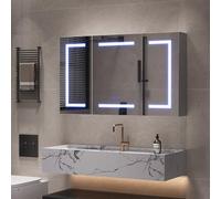 Armario con espejo para baño con iluminación, 100 x 60 x 13,5 cm, armario de baño con regleta, 3 temperaturas de color regulable, función de deshumidificación, sensor táctil, estantes ajustables