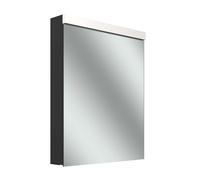 Armario con espejo Schneider LOW plus LED, 1 puerta 60cm, tope intercambiable, 595x120x747mm, toma de corriente izquierda, iluminación superior, 172.061.01.44, Versión: CH estÃ¡ndar/negro mate/4000K