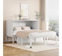 Armario de 140 x 200 cm, cama de pared con somier plegable, cama vertical (blanco)