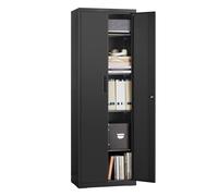 SONGMICS Armario de Garaje de 5 Estantes con 2 Puertas, Armario de Oficina, 40 x 60 x 180 cm, 1 Cerradura, Estantes Ajustables, Gabinete de Metal, Negro Mate OMC014B01
