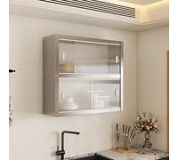Armario de almacenamiento de pared de acero inoxidable de media altura con puertas acrílicas de doble capa para cocina y baño, 60 cm, solución moderna para ahorrar espacio para un almacenamiento