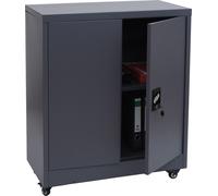 Armario de archivos HWC-O50, armario de oficina, armario de acero con ruedas, 2 puertas con cerradura, acero, 98x80x40 cm, color gris oscuro