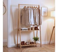 Armario de bambú Standgarderobe HWC-Q32, perchero, estante para zapatos, barra con 2 estantes, 130x70x44 cm, color natural