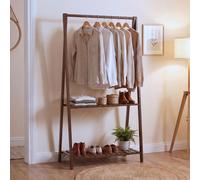 Armario de bambú Standgarderobe HWC-Q32, perchero, estante para zapatos, barra con 2 estantes, 130x70x44 cm, color marrón