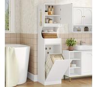 Armario de baño alto con cesto para ropa, puerta, cajón y estante ajustable, color blanco, 40 x 40 x 174 cm