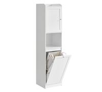 VASAGLE Armario de Baño, 1 Puerta y 1 Cesta de Ropa Sucia | Bolsa Interior Extraíble con Asas, 40 x 40 x 170 cm, Blanco Nube, Colección SIREN BBC761W01