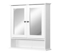 Armario de baño con espejo de pared con 2 puertas armario de 3 niveles para almacenamiento armario de pared para cocina baño salón tablero de mdf fuerte y fácil de limpiar blanco 56x13x58cm