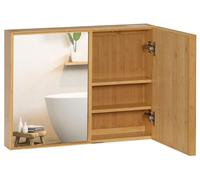 Armario de baño con puertas espejo y 4 compartimentos | Color: Natural | Dimensiones: 65,2 x 14 x 50 cm