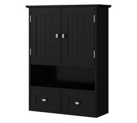 Armario de baño de pared armario colgante mueble suspendido de baño con 2 puertas y 2 cajones 50,8x17,8x66 cm negro