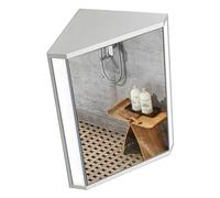 Armario de baño esquinero con luz LED de espejo, almacenamiento triangular montado en la pared para artículos de tocador y artículos esenciales, diseño que ahorra espacio para baños pequeños
